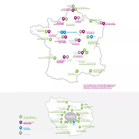 Carte des implantations de la direction du matériel