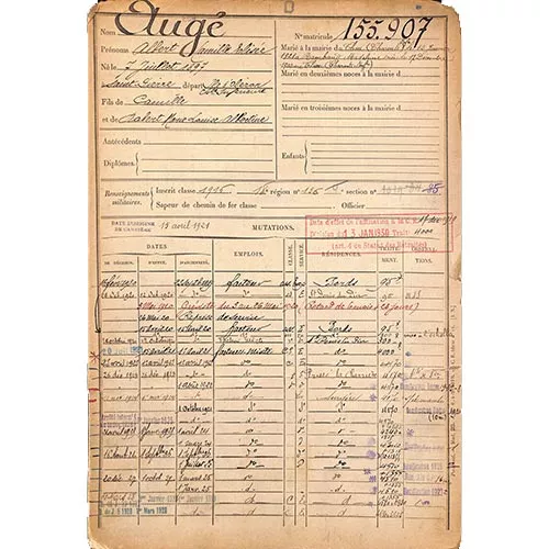 Première page du dossier administratif d’Albert Augé (1897-1976)