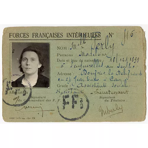 Carte de lieutenant des FFI de Madeleine Verly (1897-1995) reconnaissant son action