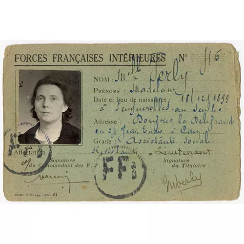 Carte de lieutenant des FFI de Madeleine Verly reconnaissant son action